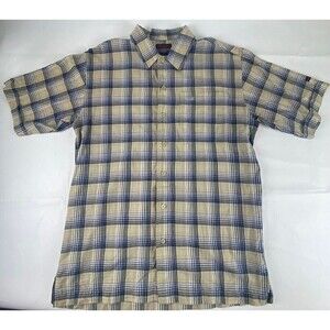 Fubu Men's t-shirt large short sleeve button down plaid casual 100% cotton